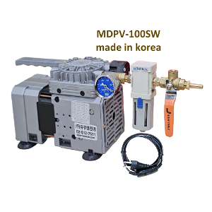 다이아프램 진공 펌프 MDPV-100SW 진공도 680mmHg 유량 40ℓ/min 국산 (펌프+레귤레이터+소음기+진공게이지+진공조절밸브+on/off전기선)
